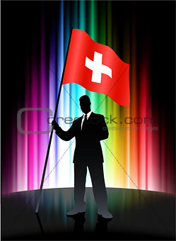 Switzerland Flag with Businessman on Abstract Spectrum Backgroun