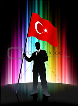 Turkey Flag with Businessman on Abstract Spectrum Background