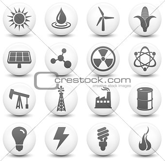 Ecology Icon on Round Black and White Button Collection