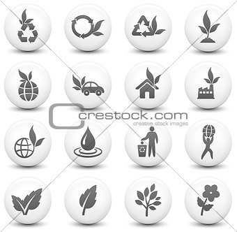 Nature Icon on Round Black and White Button Collection