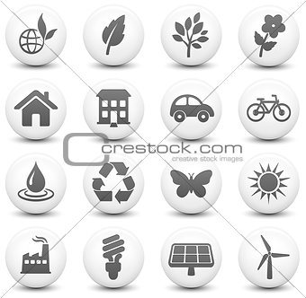 Environment Icon on Round Black and White Button Collection