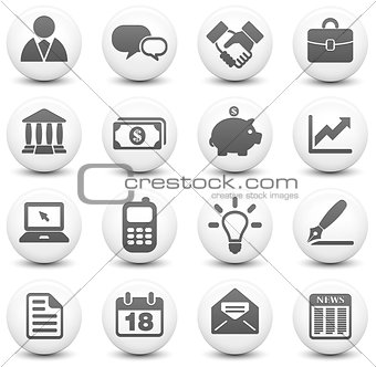 Economy Icon on Round Black and White Button Collection