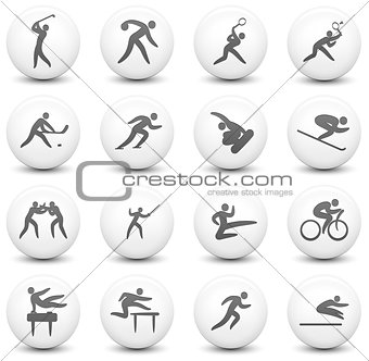 Sport Icon on Round Black and White Button Collection