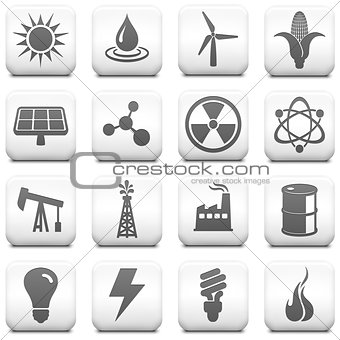 Ecology Icon on Square Black and White Button Collection