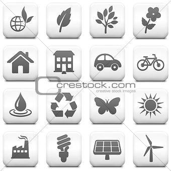 Environment Icon on Square Black and White Button Collection