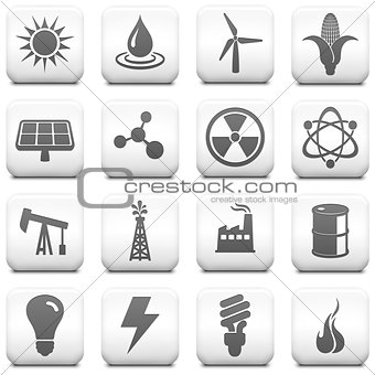 Energy Icon on Square Black and White Button Collection