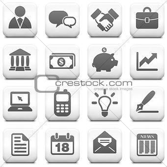 Economy Icon on Square Black and White Button Collection