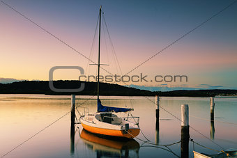 Little Sailing Boat at Woy Woy at sunrise