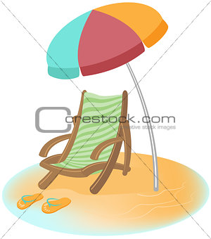 Parasol, sunbed and Flip-Flops. Vector cartoon