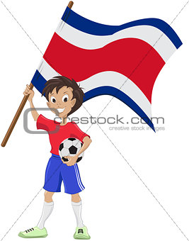 Happy soccer fan holds Costa Rica flag