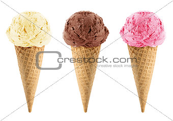 Chocolate, vanilla and strawberry Ice Cream