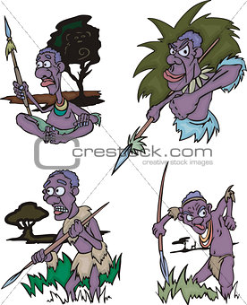 Cartoon African aborigines hunters