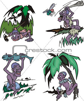 Comic African aborigines hunters