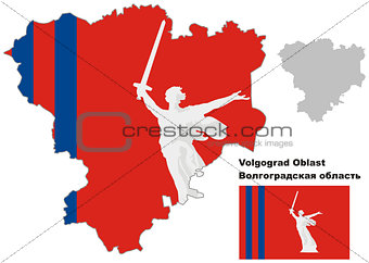 outline map of Volgograd Oblast with flag