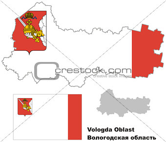 outline map of Vologda Oblast with flag
