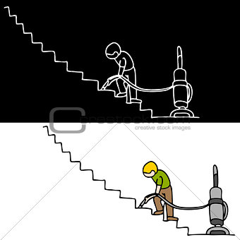 Man Vacuuming The Stairs