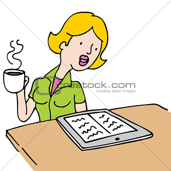 Woman Reading An Ebook and Drinking Coffee