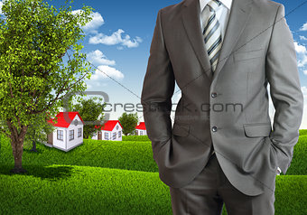 Businessman and urban scene as backdrop