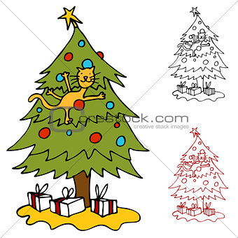 Cat Climbing Christmas Tree