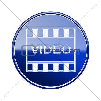 Film icon glossy blue, isolated on white background