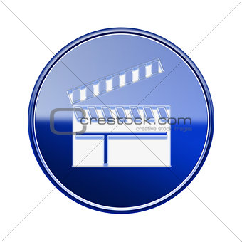 movie clapper board icon glossy blue, isolated on white backgrou
