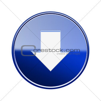 Arrow down icon glossy blue, isolated on white background