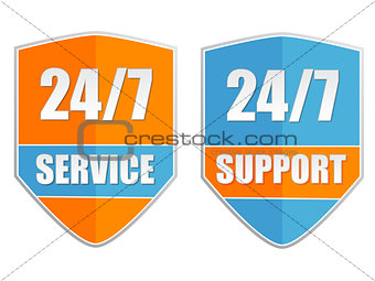 24/7 service and support, two labels