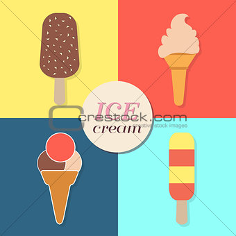 ice cream, summery retro label, flat design