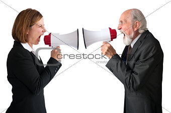 businesswoman and senior manager megaphones
