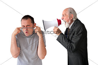 man being yelled at by senior manager