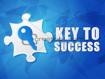 key to success and puzzle piece with key sign, flat design