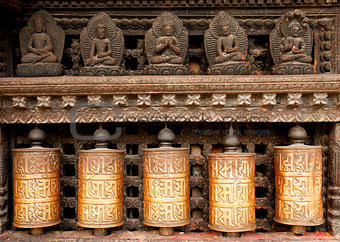 Prayer wheels at swayambhunath monkey temple in Kathmandu