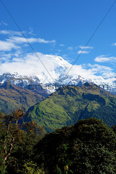 View of "Fish Tail" mountain, trek to base camp Annapurna