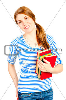 beautiful student with books smiling