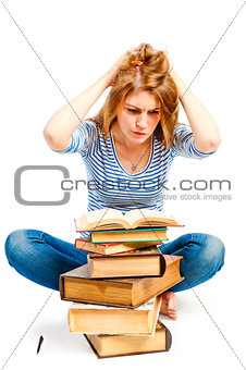 tired student engaged in reading literature