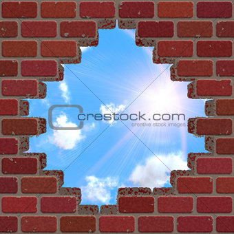 Broken brick wall and sky