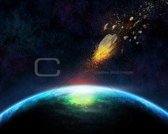 3D space background with meteorite