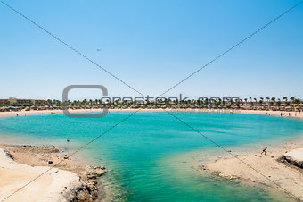 Tropical lagoon in Egypt with turquoise water and blue sky