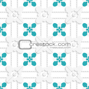 Dashed squares with green flowers pattern