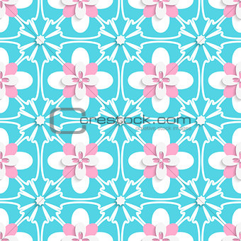 Floristic turquoise and pink tile ornament