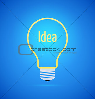 Abstract yellow bulb icon on blue background, idea concept