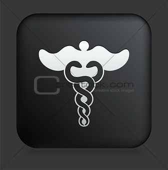 Caduceus Icon on Square Black Internet Button