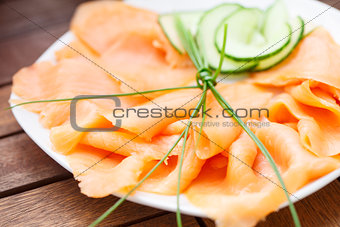 Smoked salmon on a plate