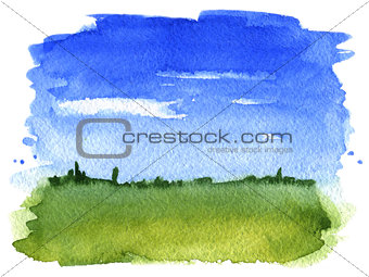 Summer landscape watercolor