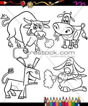 farm animals set cartoon coloring book