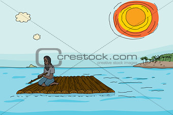 Man with Wooden Raft