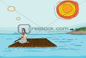 Shipwrecked Man on Raft
