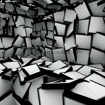 3d abstract shape interior fragmented in black and white