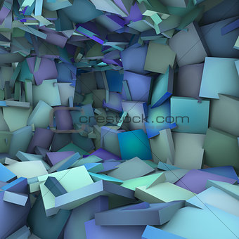 blue 3d abstract shape interior fragmented