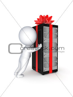 Server decorated with a red bow and ribbon.